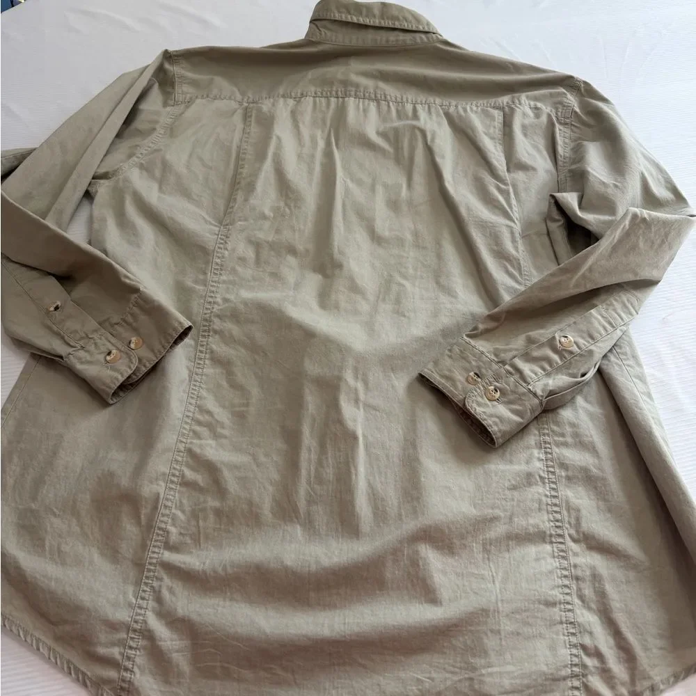 Orvis Men’s Khaki Cargo Vintage Camp Button Up Shirt Size Large